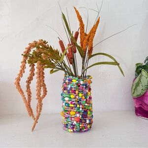 🌈 Beaded Vase – Handmade Neon Tile Statement Piece ✿
